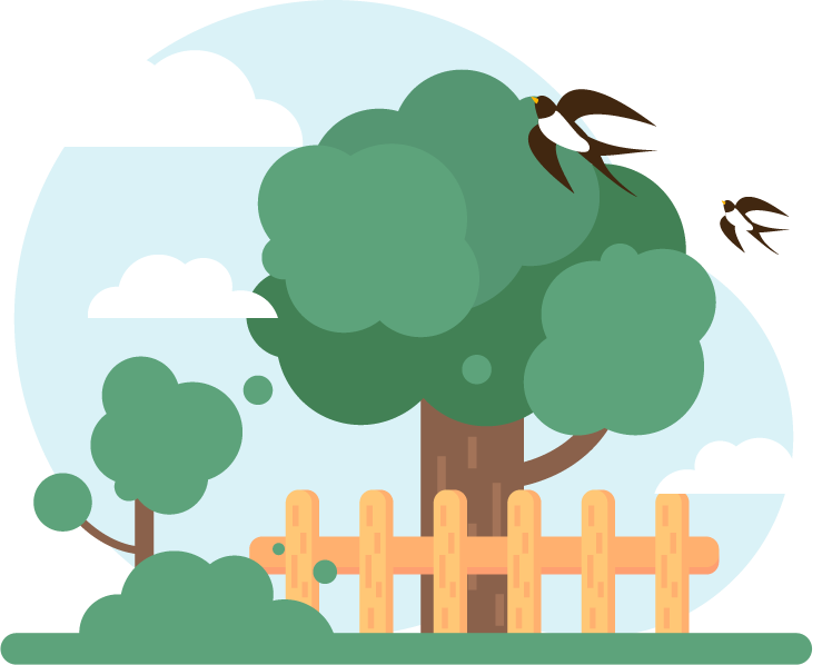 山花烂漫暮色中，屋檐洒雨滴